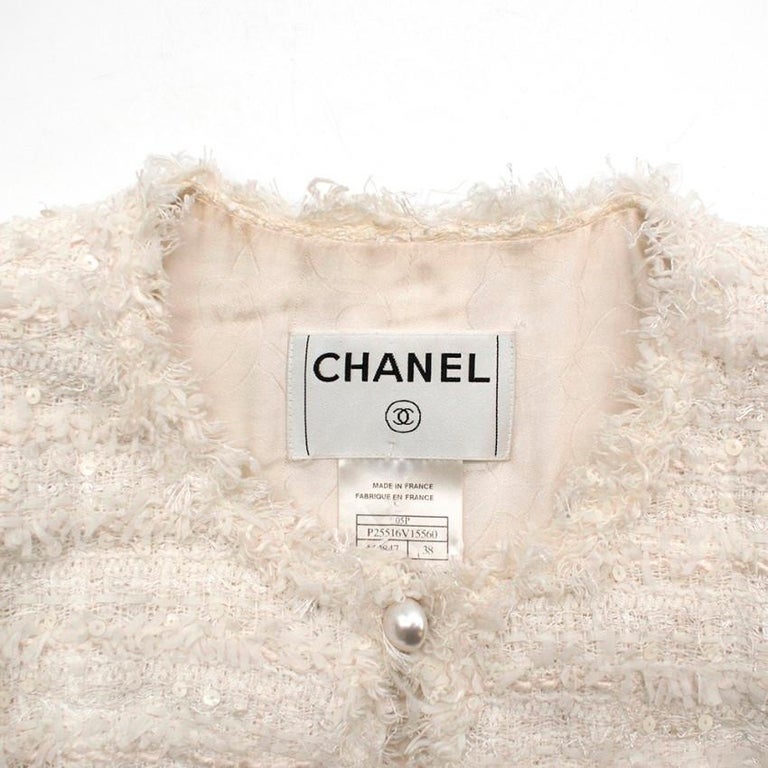 Chanel White Metallic Tweed Knit Jacket at 1stDibs