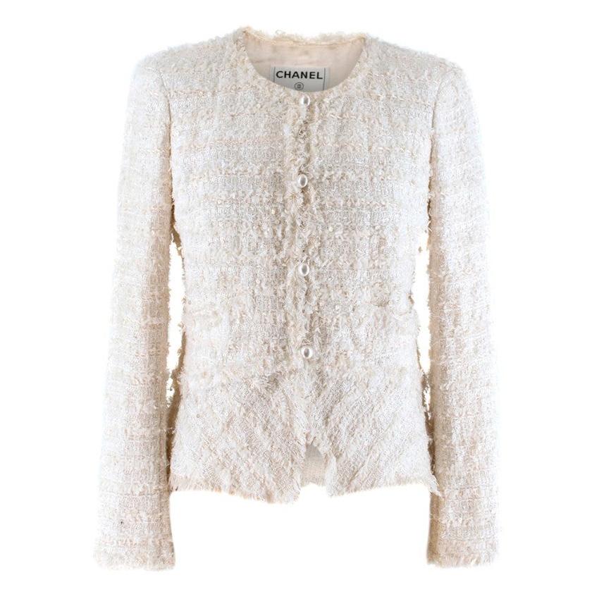 Chanel White Metallic Tweed Knit Jacket