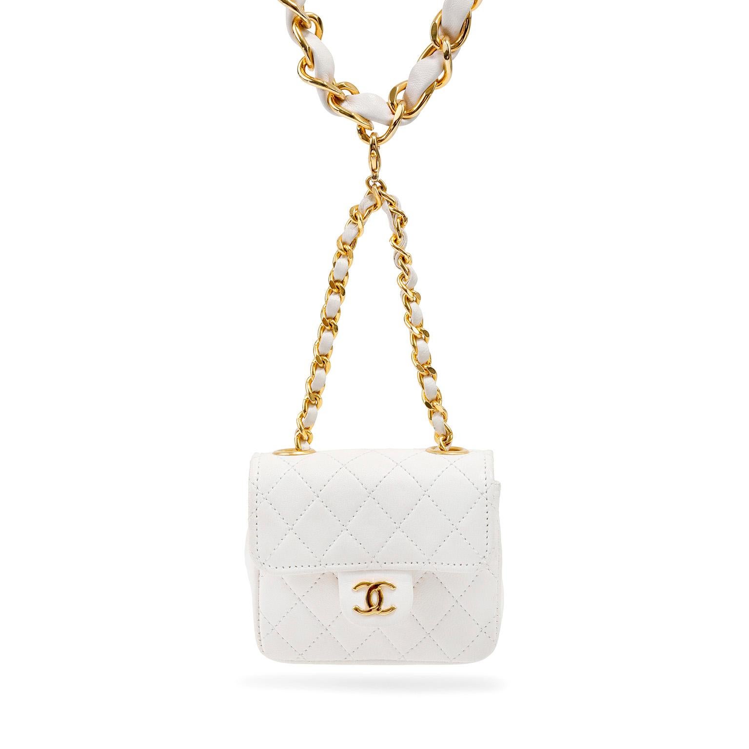 White Quilted Lambskin Micro Belt Bag Gold Hardware, 2002-2003