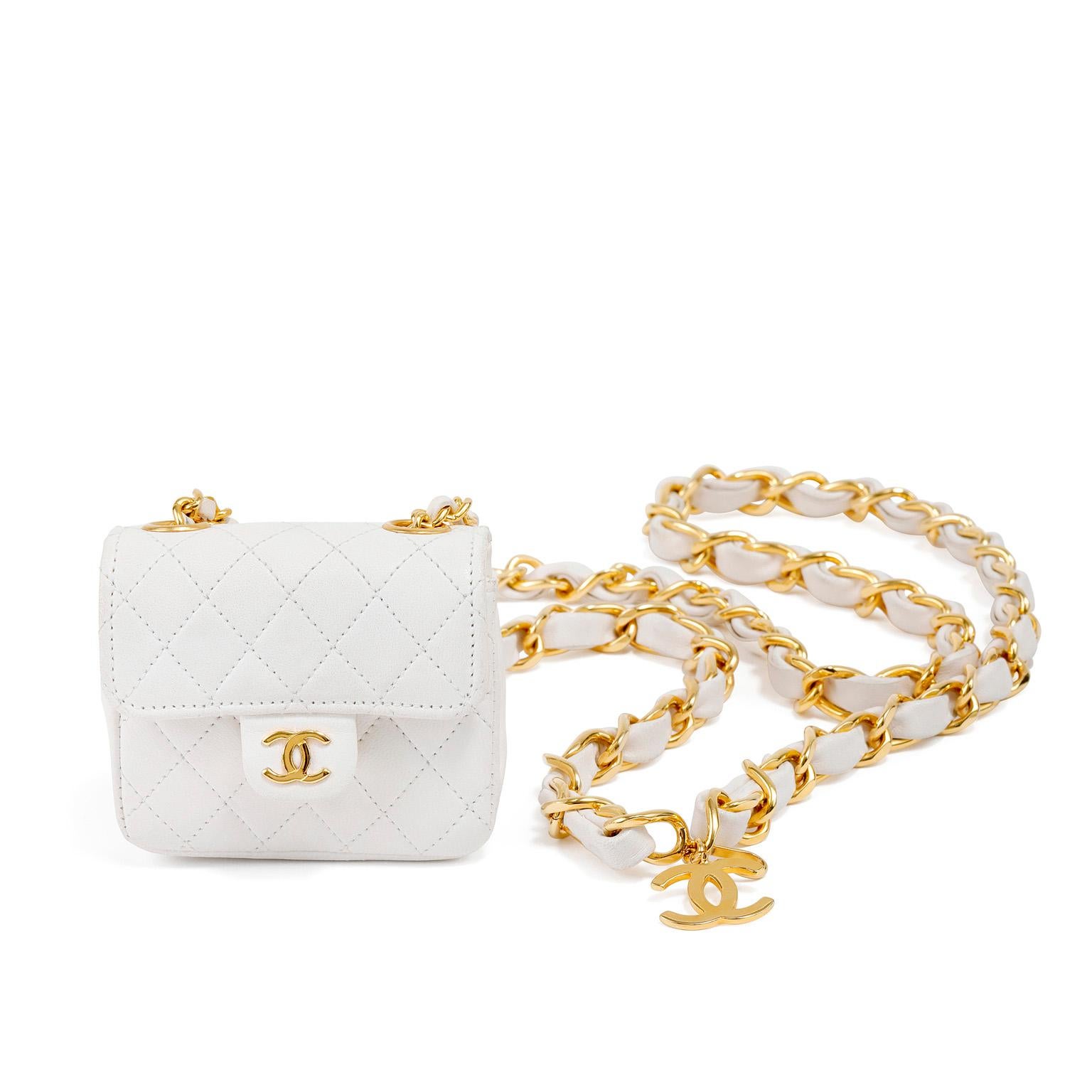 Chanel White Micro Bag Chain Belt  In Excellent Condition For Sale In Palm Beach, FL