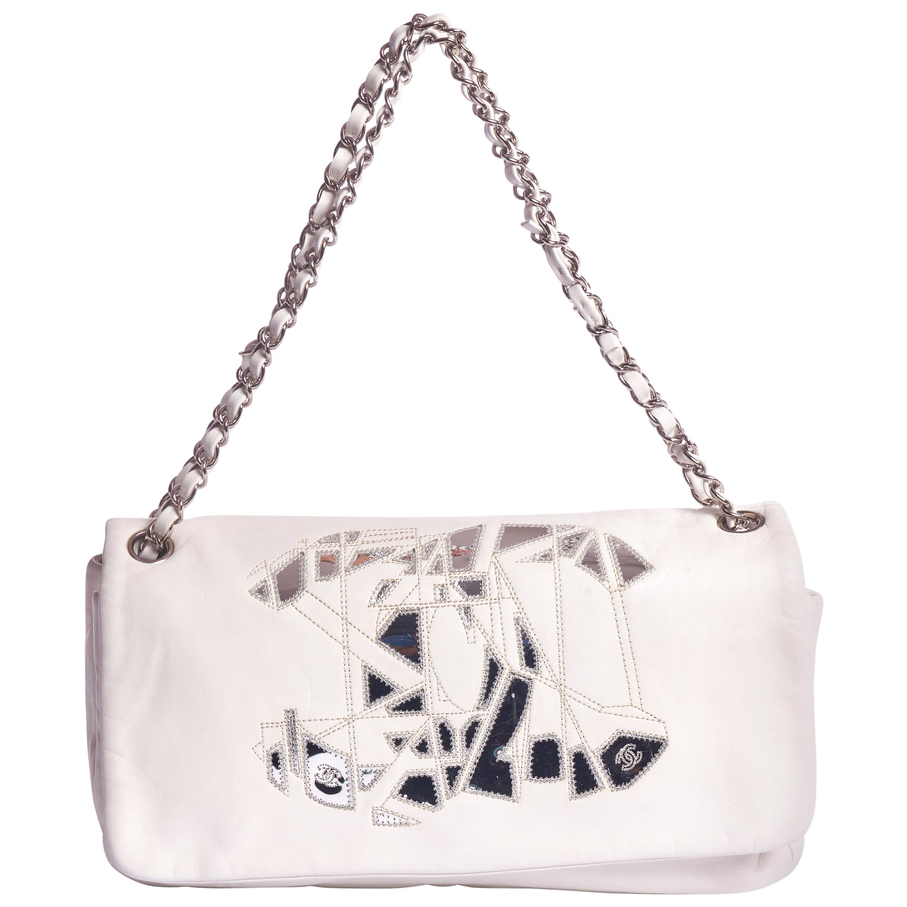 Chanel - Sac à main en mosaïque de miroir blanc