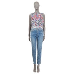 CHANEL white & multi 2015 DUBAI FLORAL PLEATED Sleeveless Blouse Shirt 38 S