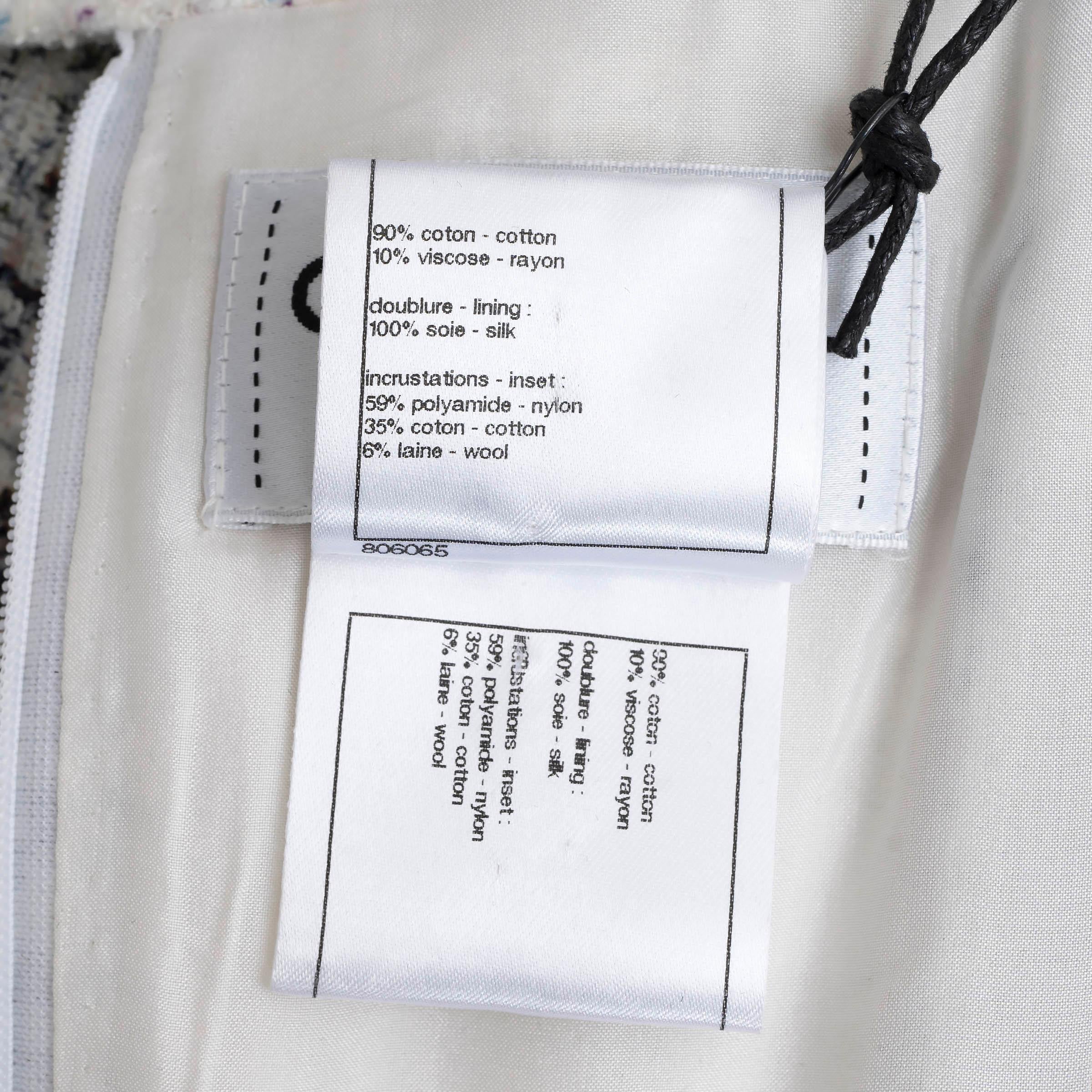 CHANEL white & multi cotton 2013 13S SLEEVELESS TWEED Dress 44 XL For Sale 5