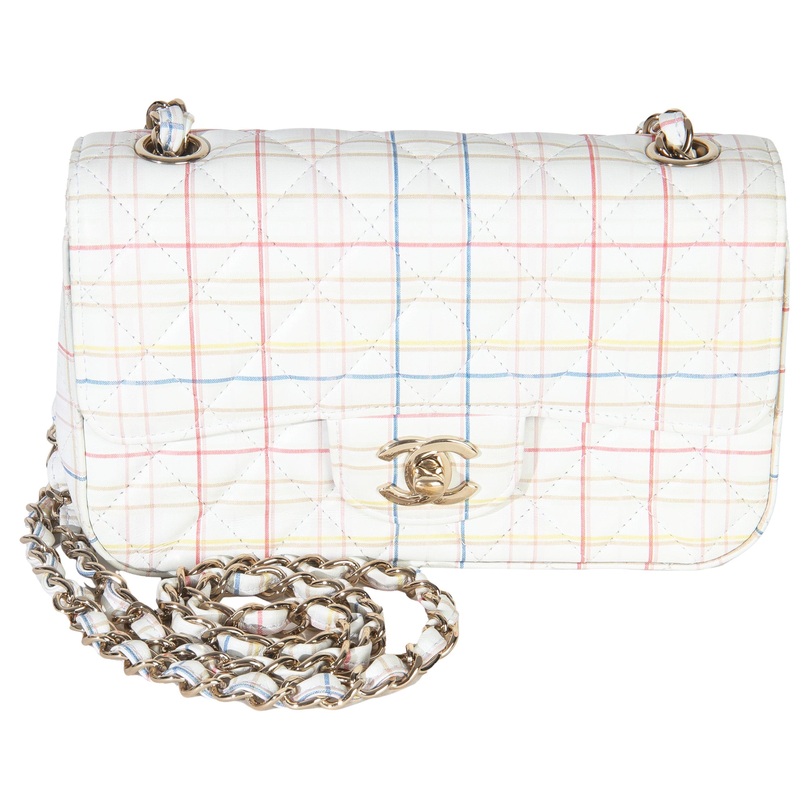 Chanel White Multicolor Kalbsleder Tweed Print Mini Rectangular Flap Bag im Angebot