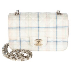 Chanel White Multicolor Kalbsleder Tweed Print Mini Rectangular Flap Bag