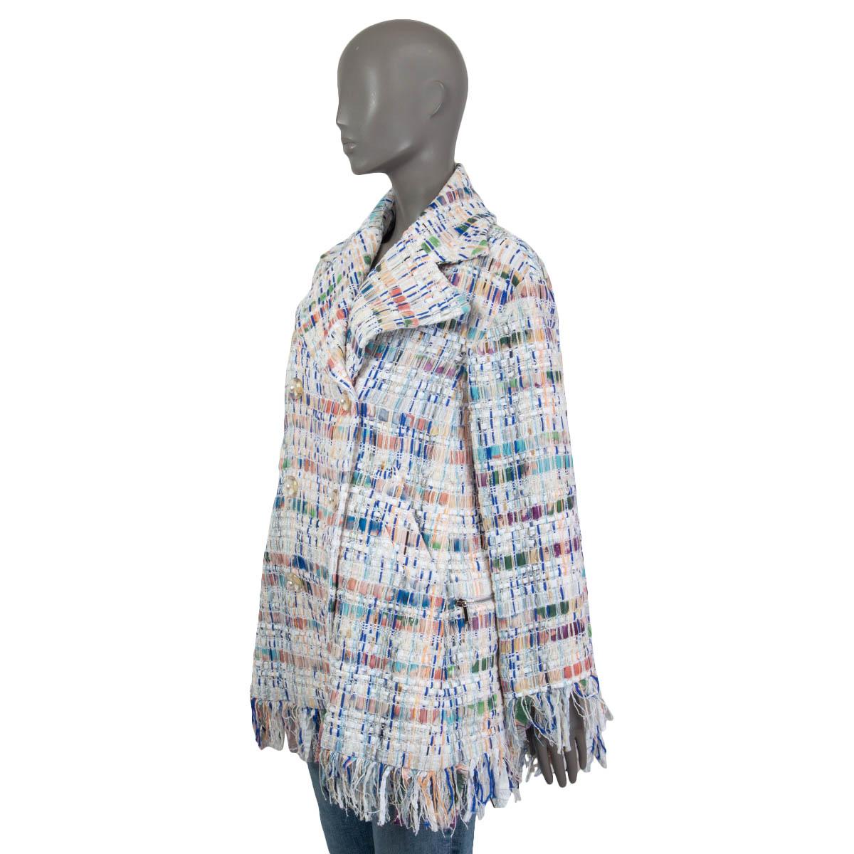 Women's CHANEL white & multicolor cotton 2018 FRINGED TWEED Jacket 36 XS For Sale
