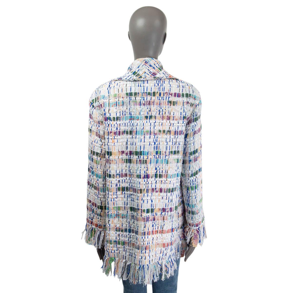 CHANEL white & multicolor cotton 2018 FRINGED TWEED Jacket 36 XS For Sale 1