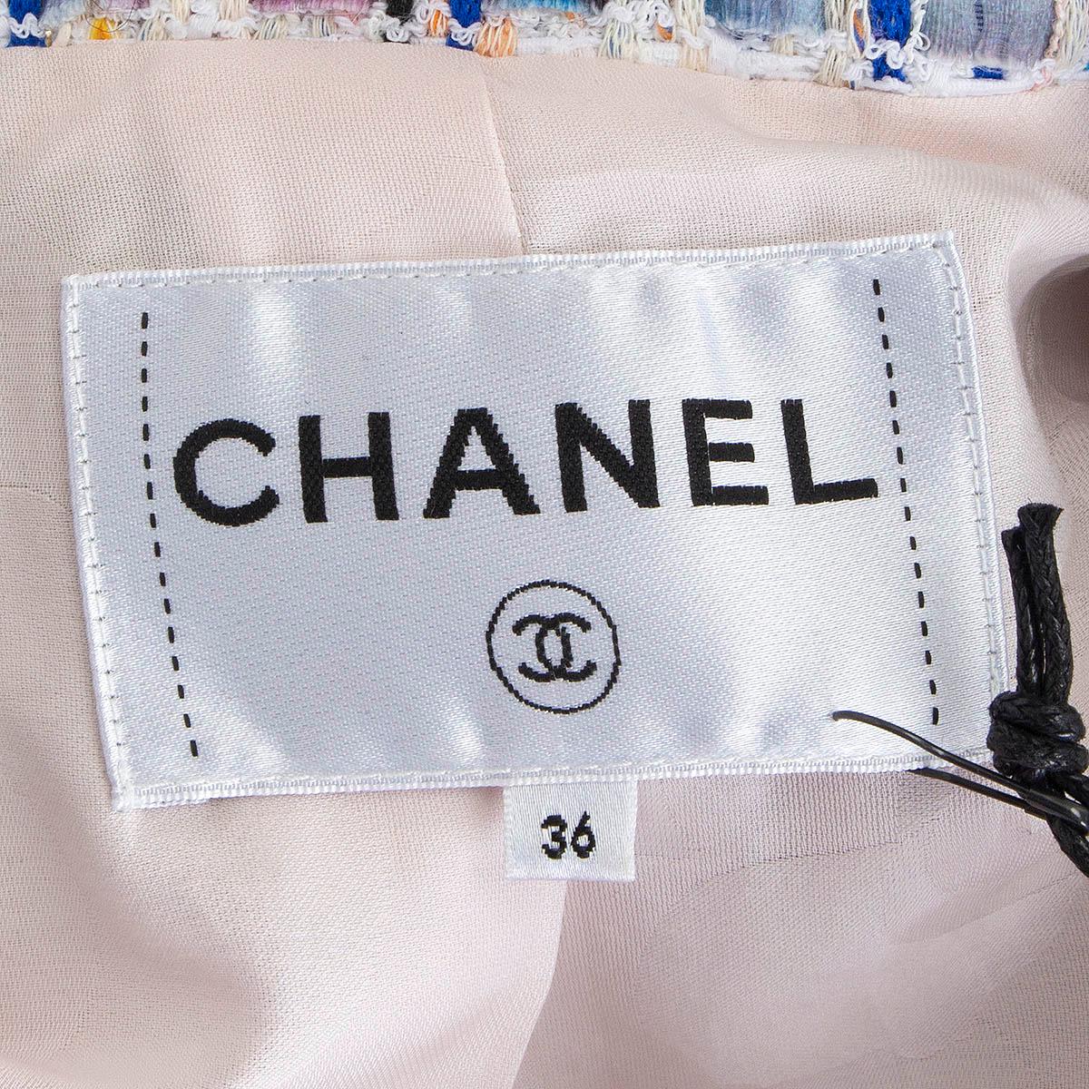 CHANEL Veste en coton blanc et multicolore à franges, 2018, taille 36 XS en vente 5