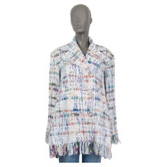 CHANEL white & multicolor cotton 2018 FRINGED TWEED Jacket 36 XS
