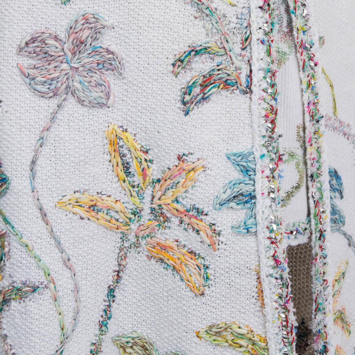 CHANEL white & multicolor cotton 2019 FLORAL EMBROIDERED MIDI Skirt 38 S 2