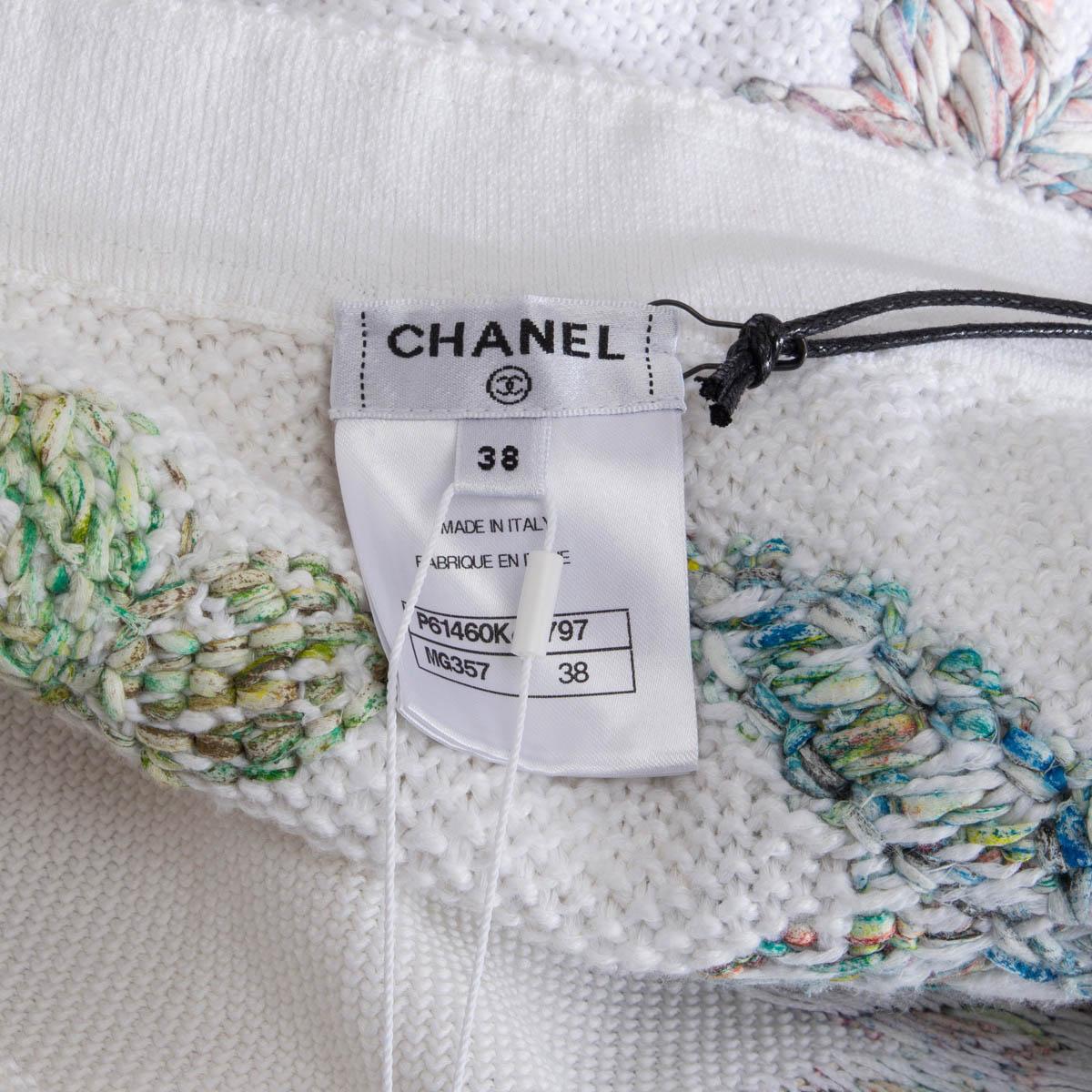 CHANEL white & multicolor cotton 2019 FLORAL EMBROIDERED MIDI Skirt 38 S 4