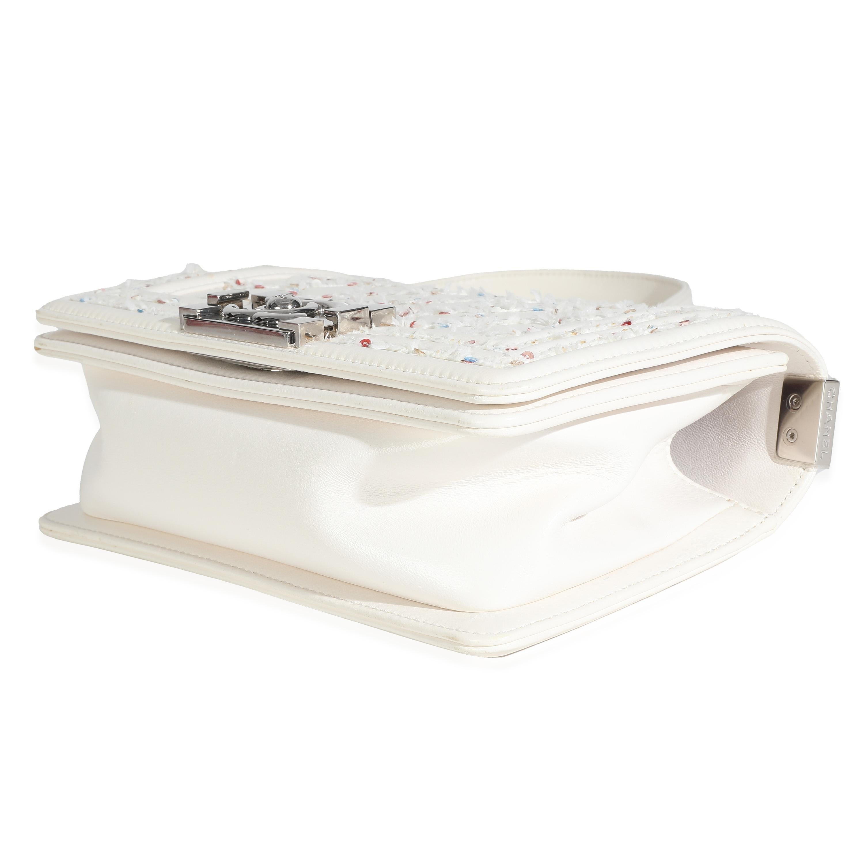 Chanel White Multicolor Lambskin Sequin Embroidered Small Boy Bag Pour femmes en vente