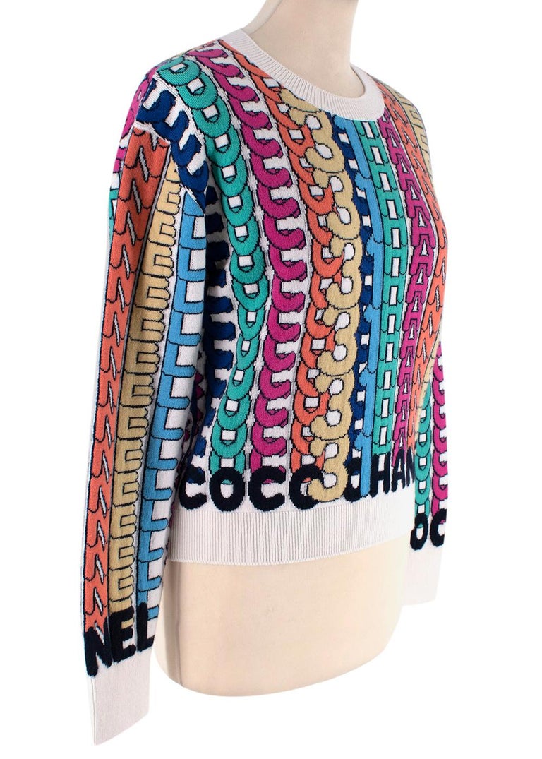 Chanel White Multicolour Cashmere Logo Intarsia Jumper - US 00 For Sale ...