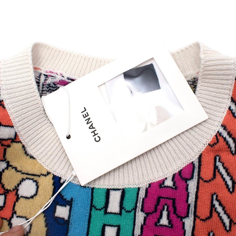 Chanel White Multicolour Cashmere Logo Intarsia Jumper - US 00 For Sale ...