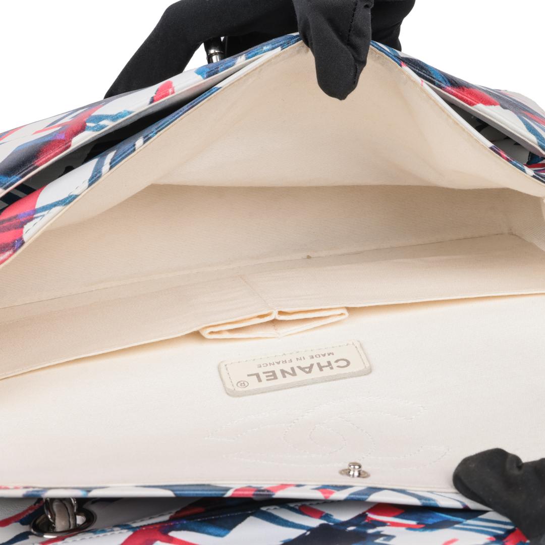 CHANEL White Multicolour Quilted Lambskin Airlines Medium Classic Double Flap Ba For Sale 5