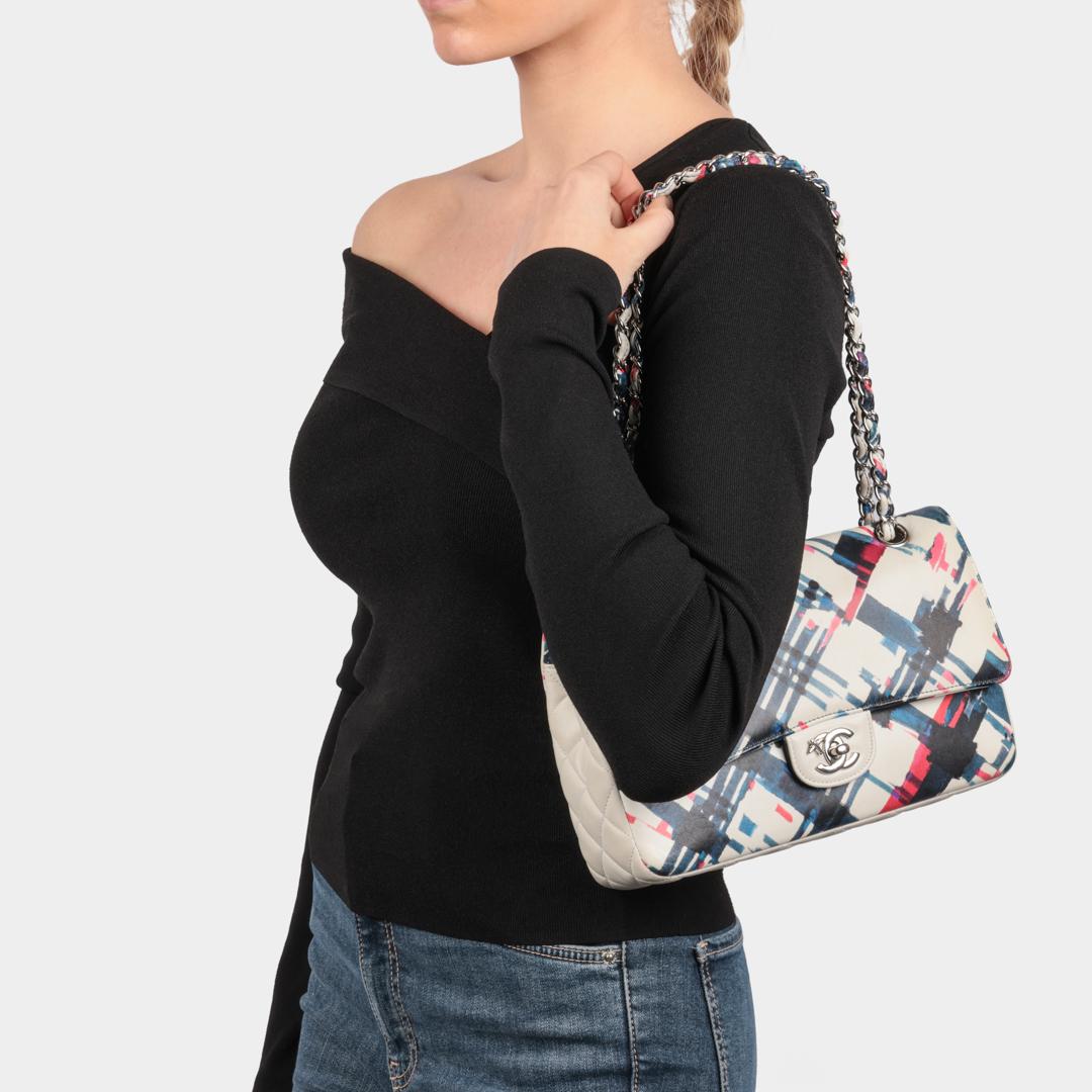 CHANEL White Multicolour Quilted Lambskin Airlines Medium Classic Double Flap Ba For Sale 9