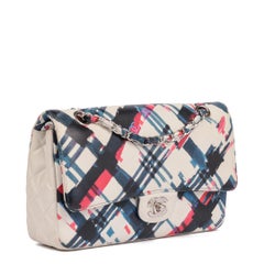 CHANEL White Multicolour Quilted Lambskin Airlines Medium Classic Double Flap Ba