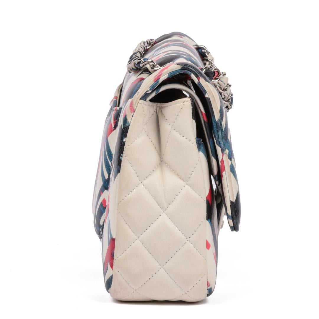 Gray CHANEL White Multicolour Quilted Lambskin Airlines Medium Classic Double Flap Ba For Sale