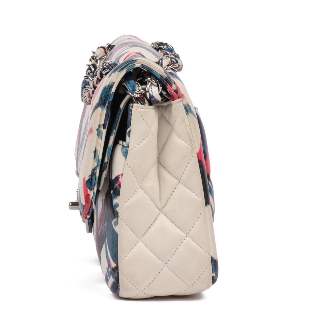 CHANEL White Multicolour Quilted Lambskin Airlines Medium Classic Double Flap Ba In Excellent Condition For Sale In Bishop's Stortford, Hertfordshire