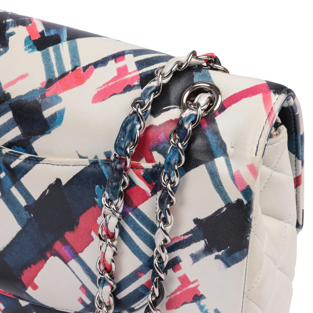 CHANEL White Multicolour Quilted Lambskin Airlines Medium Classic Double Flap Ba For Sale 3
