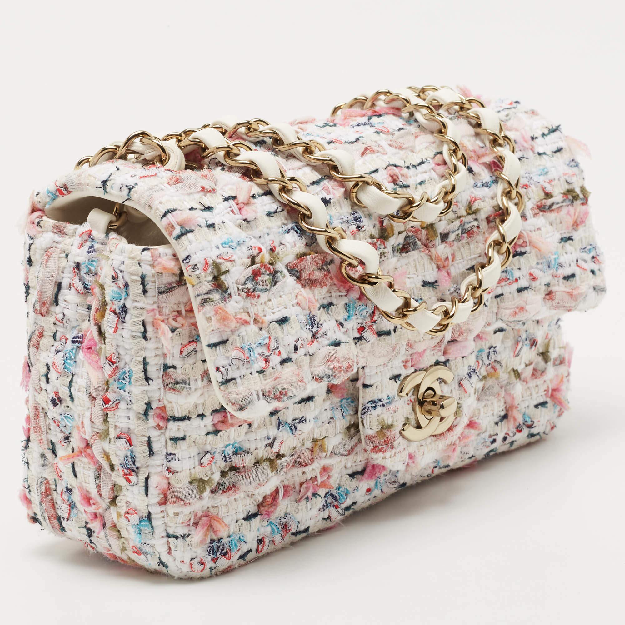 Women's Chanel White/Multiicolor Quilted Tweed New Mini Classic Flap Bag