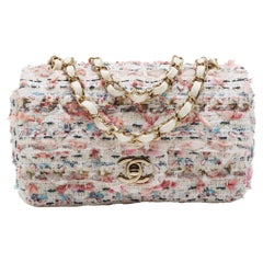 Chanel White/Multiicolor Quilted Tweed New Mini Classic Flap Bag