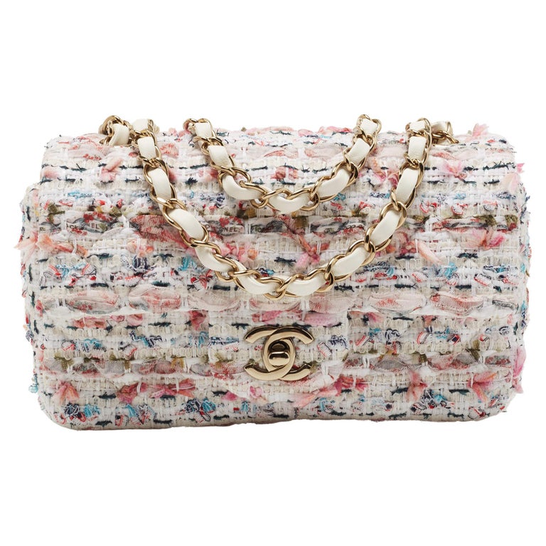 Chanel White/Multiicolor Quilted Tweed New Mini Classic Flap Bag at 1stDibs