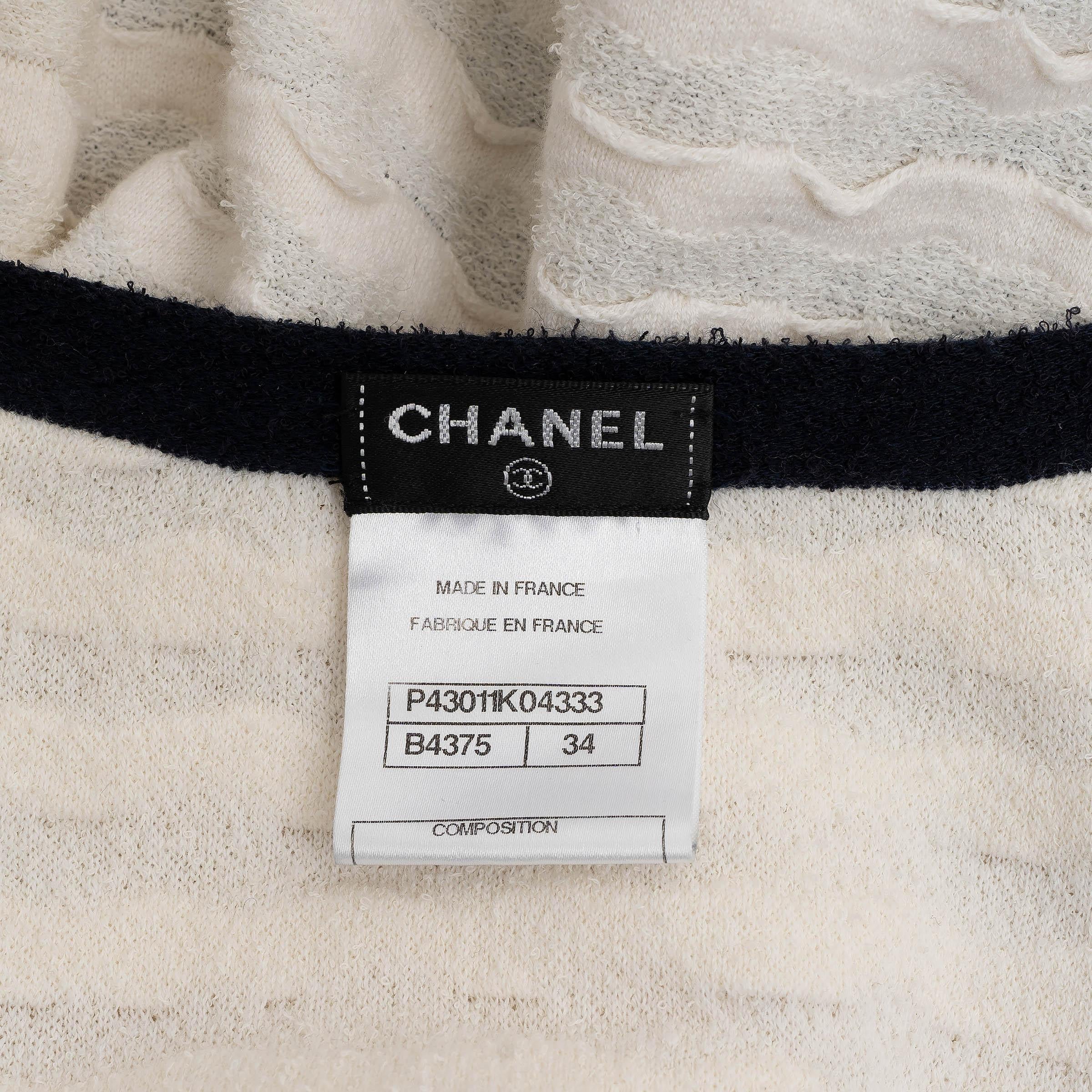 CHANEL blanco y azul marino 12C ANTIBES JACQUARD Piqué Chaqueta 34 XXS en venta 2