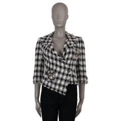 Chanel giacca in cotone 07P FRINGED PLAID TWEED bianco navy beige 36 XS