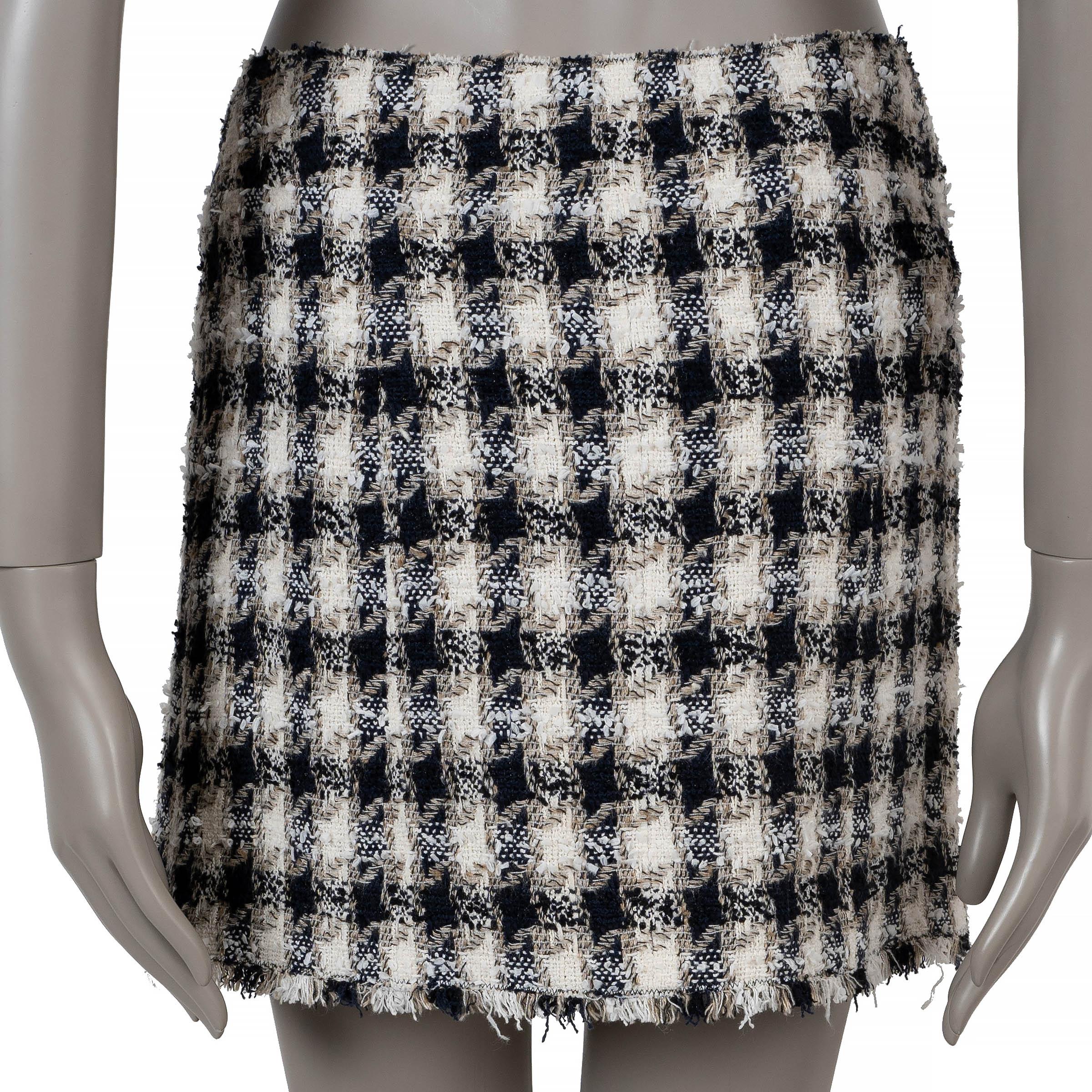 Grigio Chanel Gonna MINI in cotone 07P FRINGED PLAID TWEED bianco navy beige 36 XS in vendita