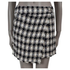 CHANEL blanco marino beige algodón 07P FRINGED PLAID TWEED MINI Falda 36 XS