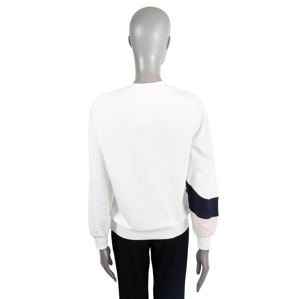 CHANEL white navy beige cotton 2018 18P CC CREWNECK Sweater 36 XS For Sale 1