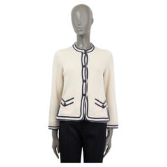 CHANEL white & navy cashmere 2016 16P CROCHET TRIM Cardigan Sweater 36 XS