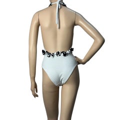 Chanel White Neckline Embellishment Swimsuit Sz.38