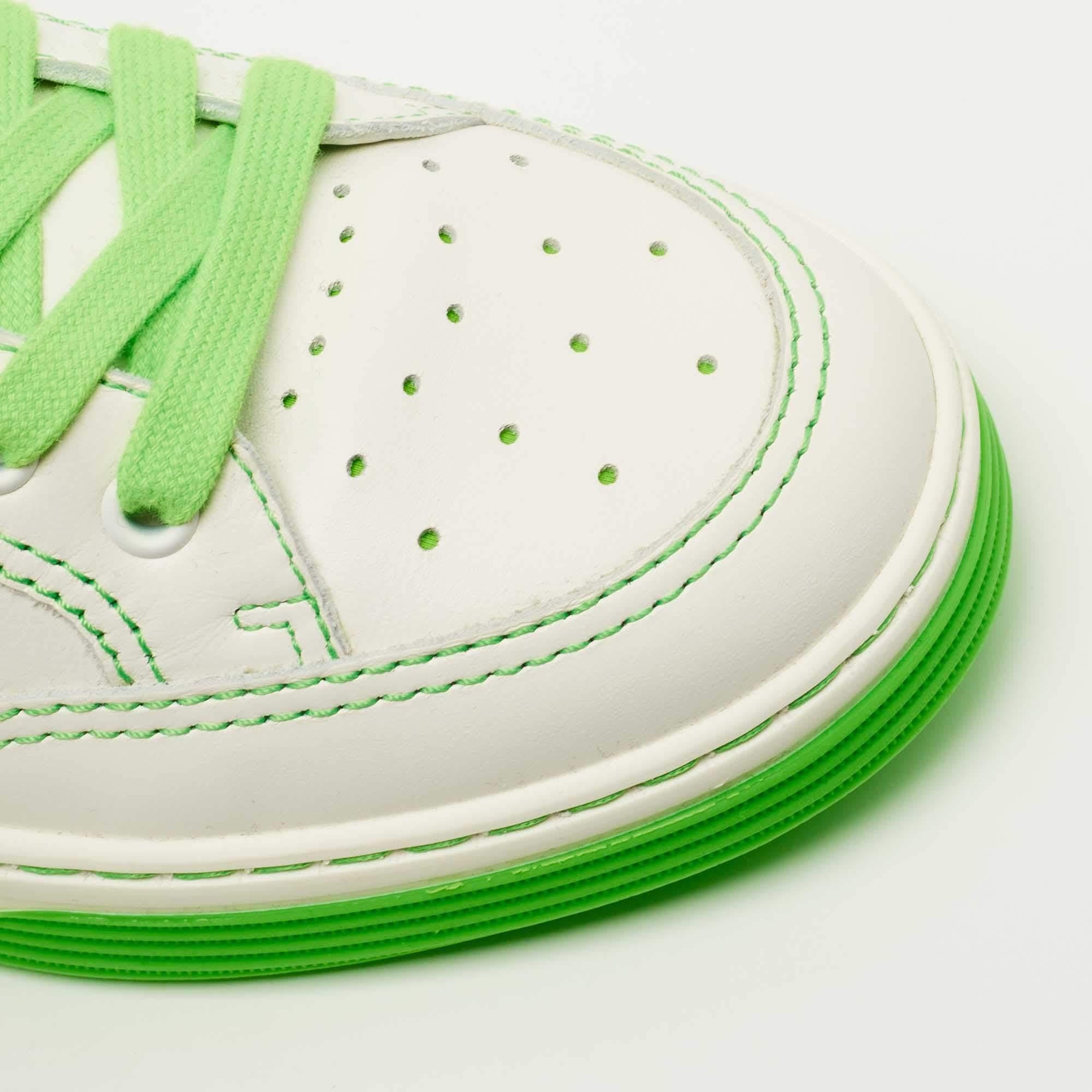 Chanel White/Neon Green Leather 22P Trainer Sneakers Size 38.5 In New Condition In Dubai, Al Qouz 2