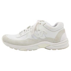 Chanel White Nylon, Suede and Leather CC Low Top Sneakers Size 39.5
