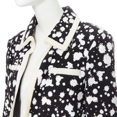 CHANEL white paint splatter black tweed cotton trimmed 4-pocket crop jacket FR40