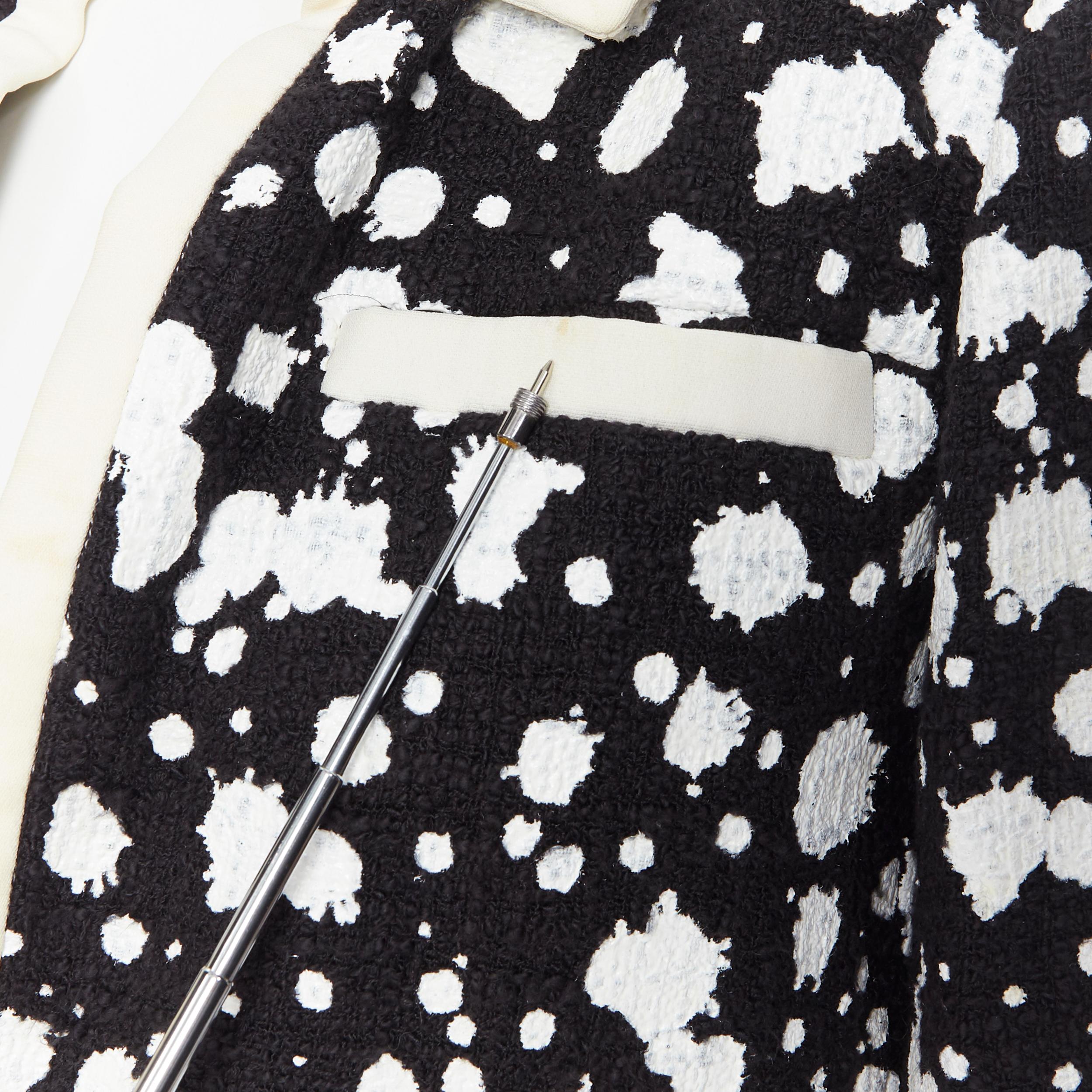 CHANEL white paint splatter black tweed cotton trimmed 4-pocket crop jacket FR40 In Fair Condition In Hong Kong, NT