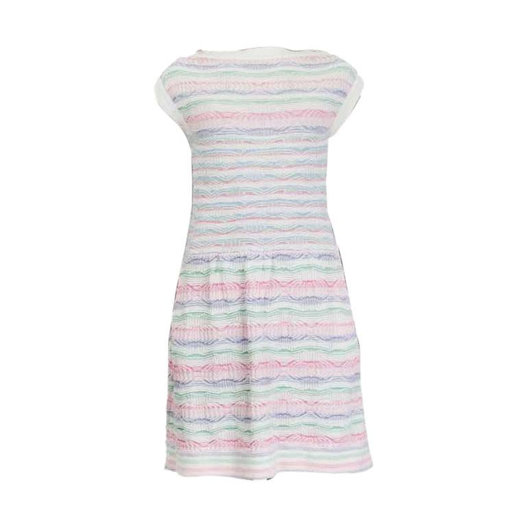 CHANEL white pastels cotton 16C SEOUL Sleeveless Knit Dress 34 XXS
