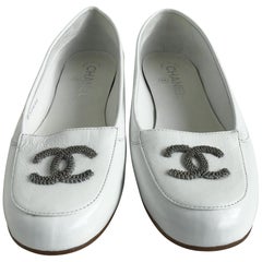 Chanel White Patent Leather Loafers. size 7.5