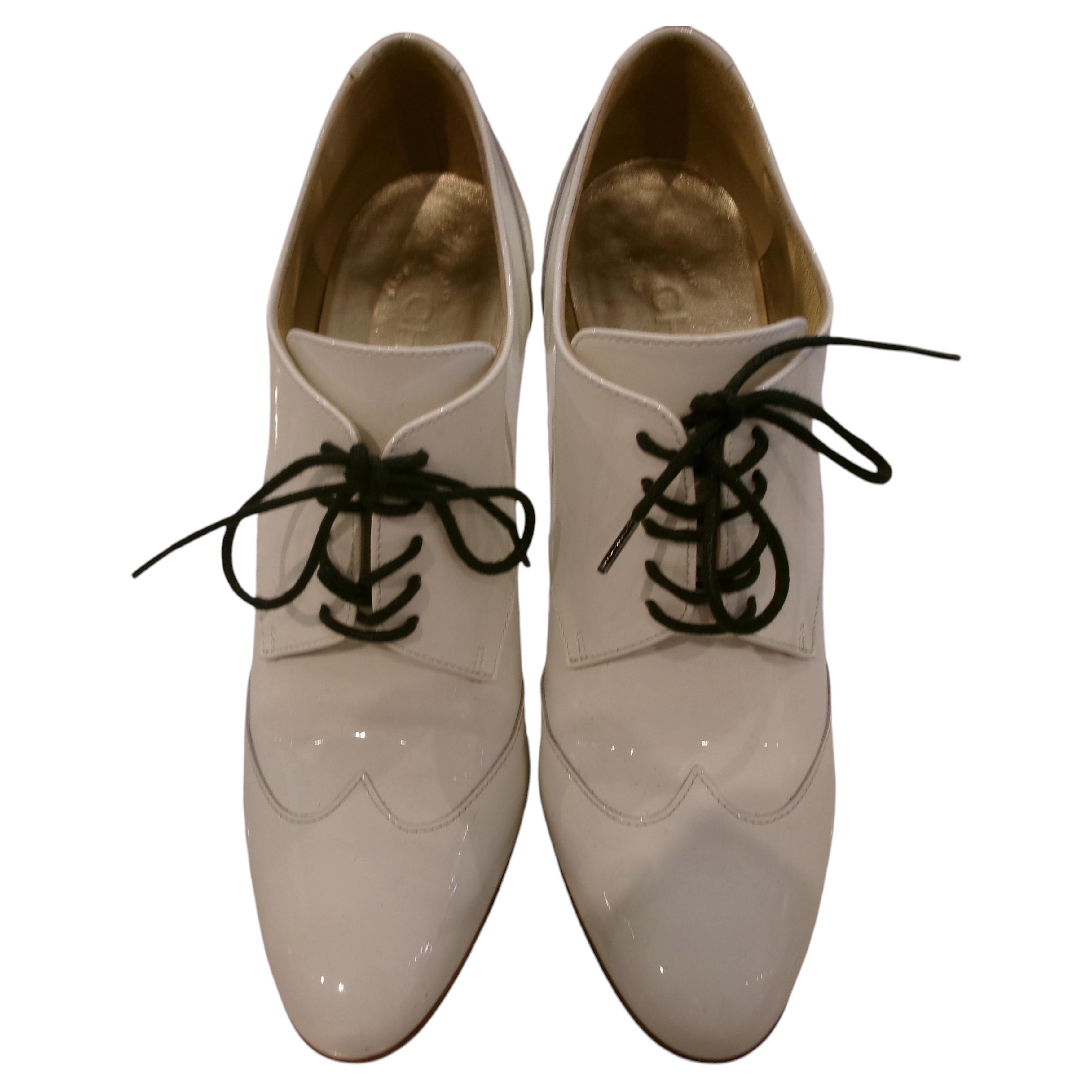 ChaNel WHITE Patent Leather Pumps/OXFORD STYLE SIZE 39