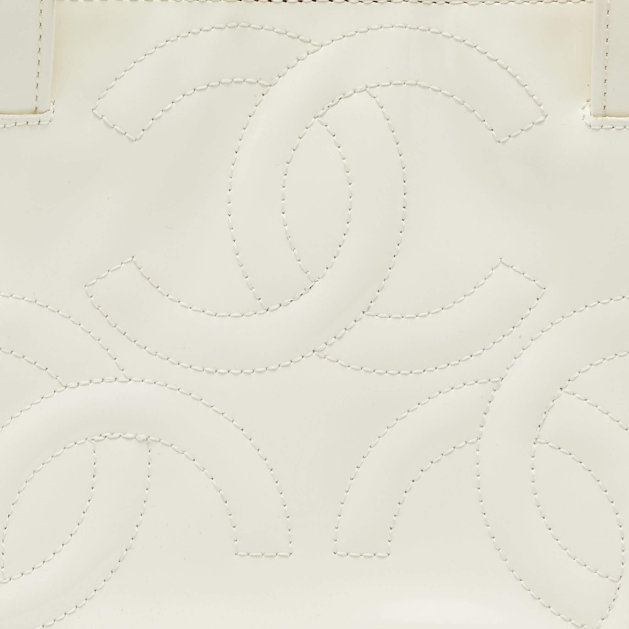 Chanel White Patent Leather Triple CC Logo Tote 2
