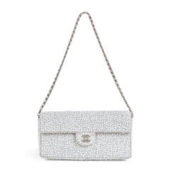 Chanel White Pearl and Swarovski Crystal East-West Evening Bag with Chain Strap