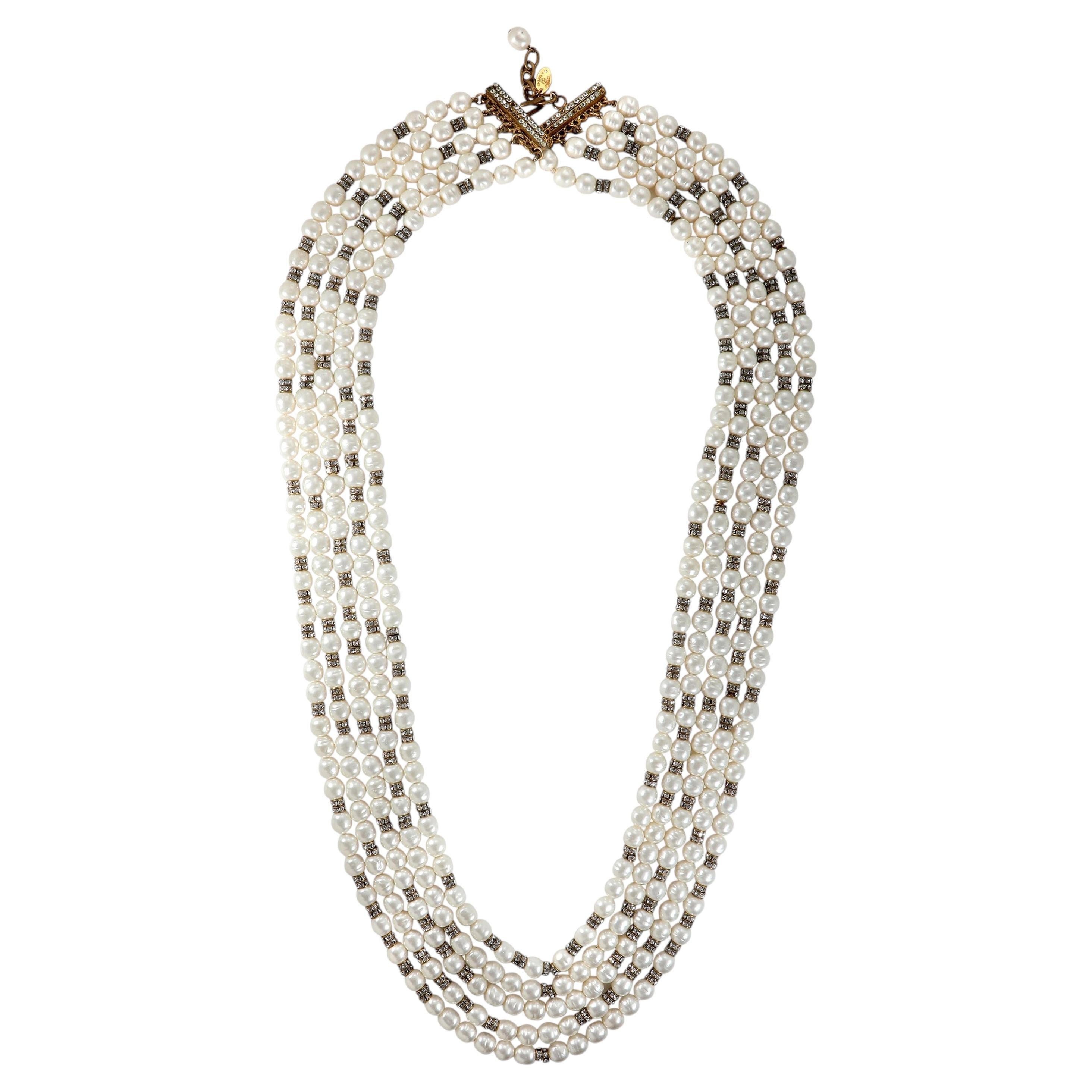 Chanel White Pearl Beaded Multi Layer Necklace For Sale