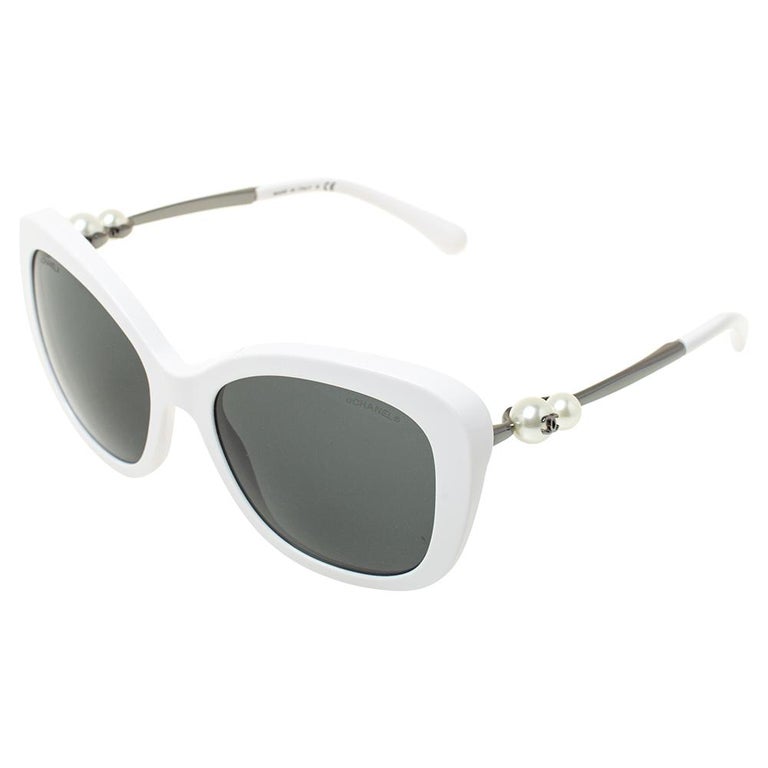 Chanel White Pearl Embellished 5339H Square Sunglasses