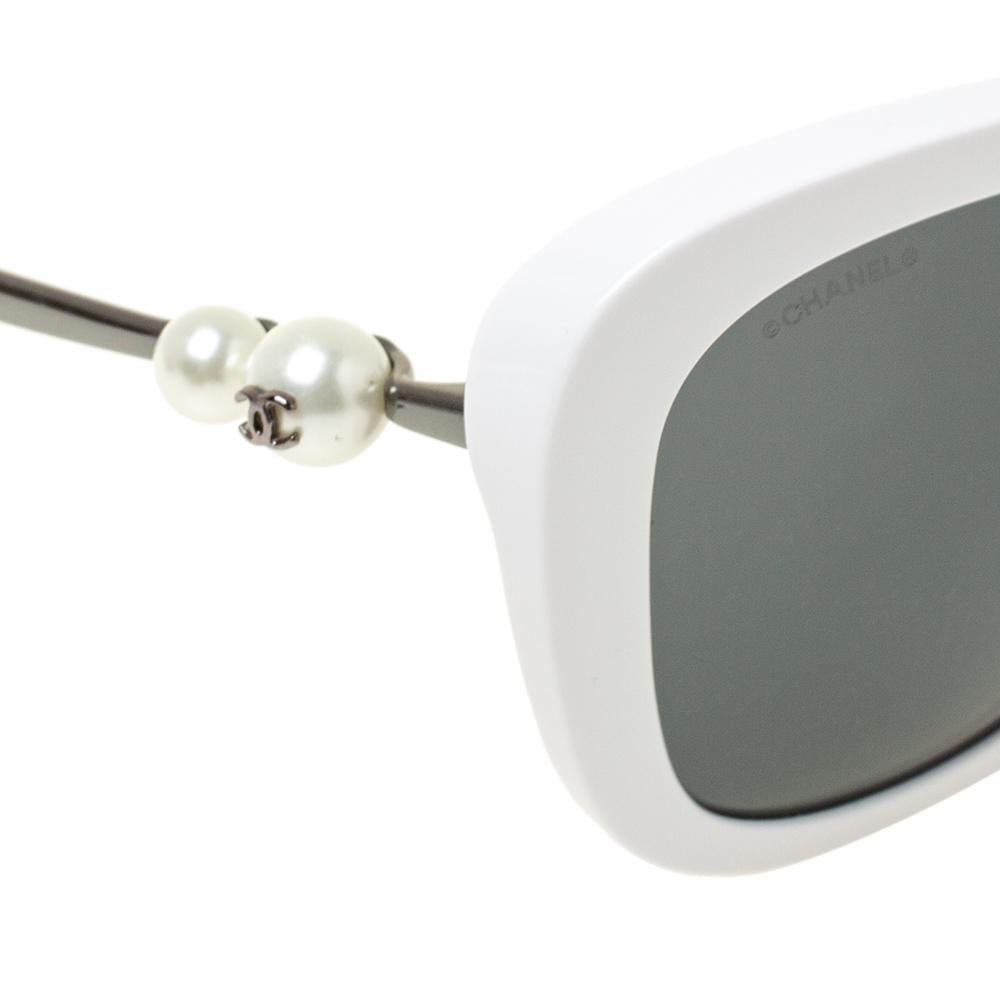 Gray Chanel White Pearl Embellished 5339H Square Sunglasses