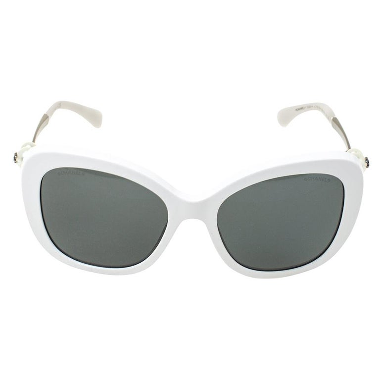 Chanel+White+Cat+Eye+CC+Logo+Sunglasses+with+glass+pearls+56+16+140 for  sale online