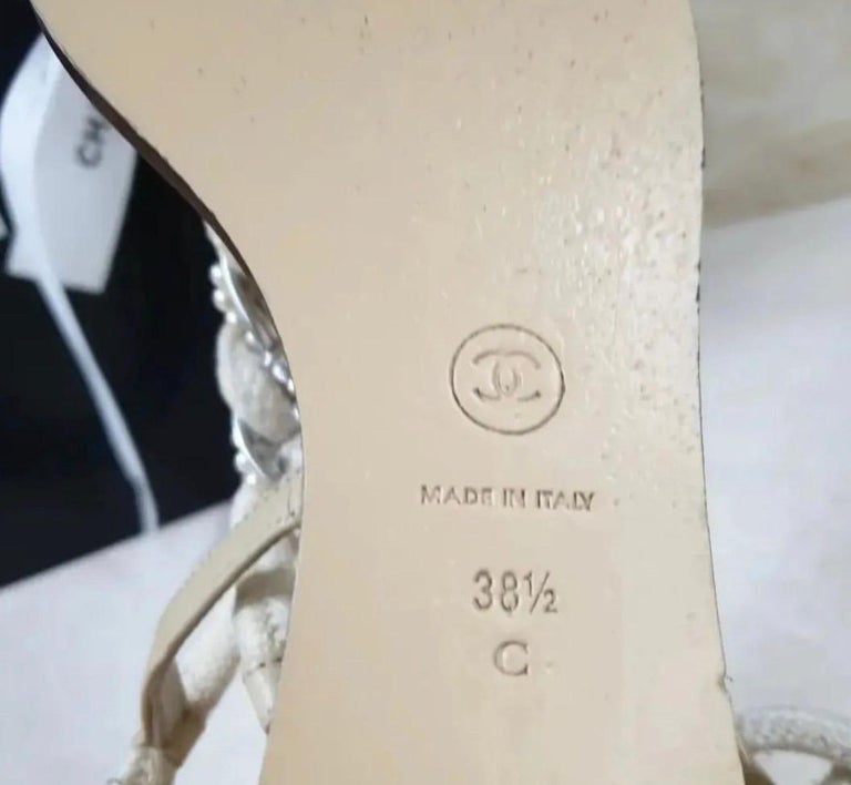 Chanel White Pearl Lace Thong Sandal For Sale at 1stDibs
