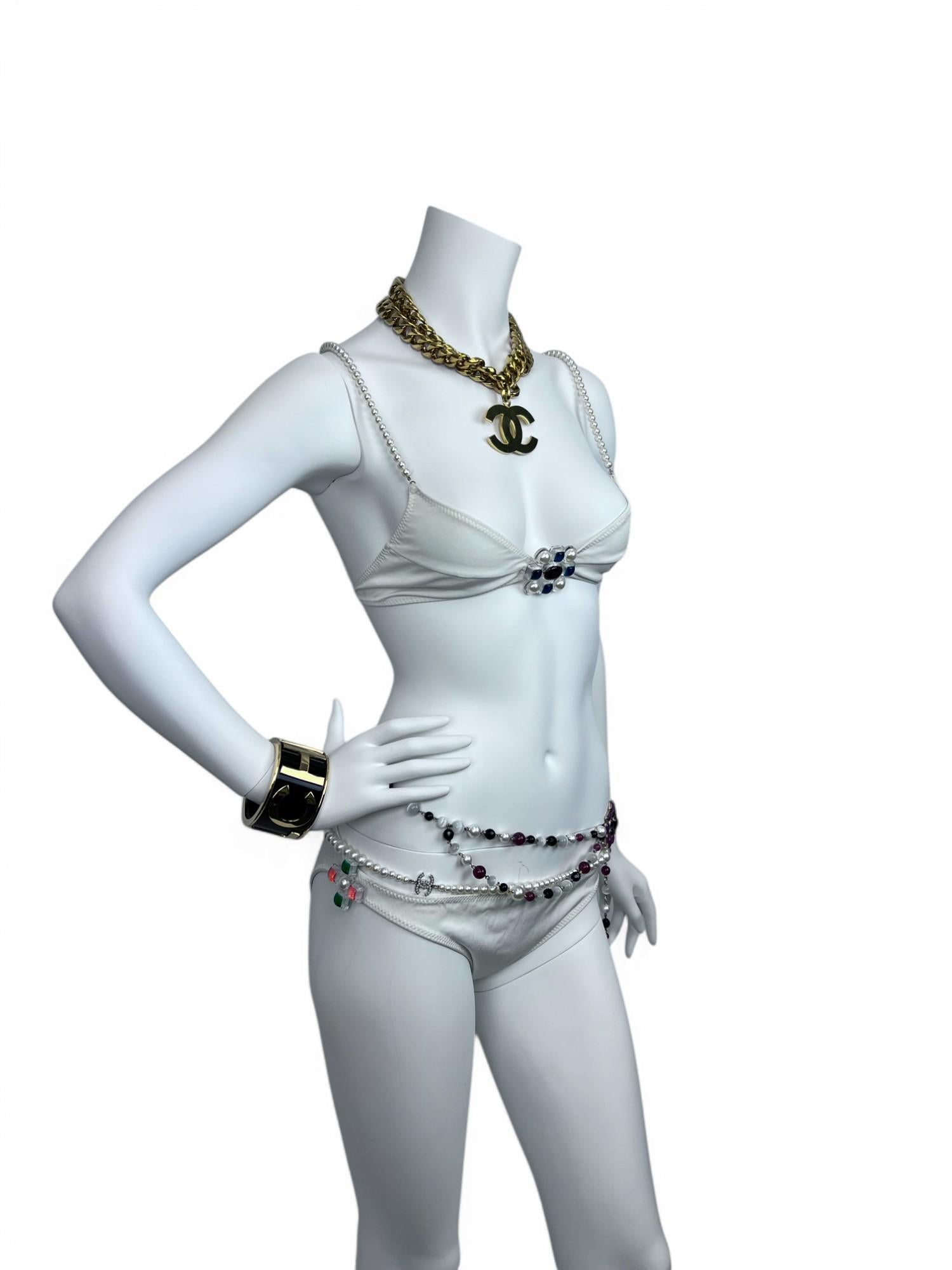 Chanel White Pearl & Lucite Jeweled Bathing Suit For Sale 6