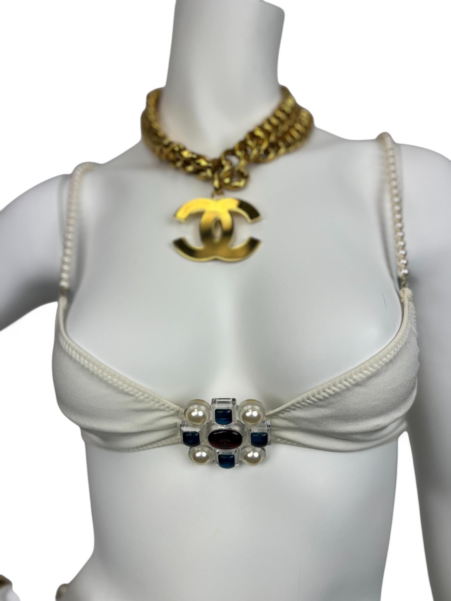 Gray Chanel White Pearl & Lucite Jeweled Bathing Suit For Sale
